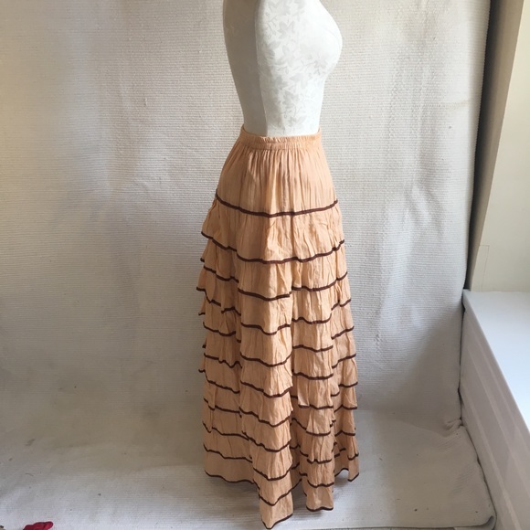 Vintage 70s Tiered Ruffle Maxi Skirt Prairie Dress - Picture 4 of 9